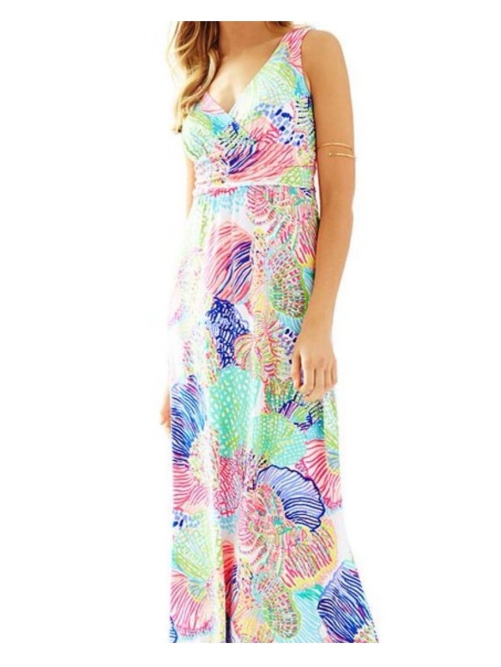 Lilly Pulitzer Sleeveless V-Neck Maxi Dress in Pink, Blue, Green